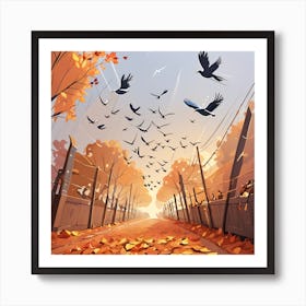 Autumn Birds Flying In The Sky 2 Art Print