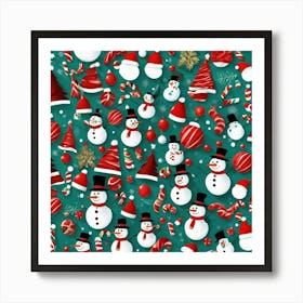 A Christmas Theme Art Having Snowmancandiesteal Red And White Theme Abstract Pattern By Jacob 603484836 (1) Art Print