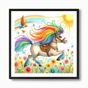 Rainbow Horse In The Meadow Art Print