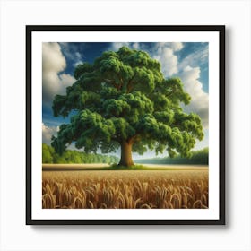 Oak Tree In The Field Art Print