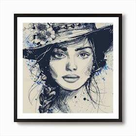 Woman With Hat and Flowers Art Print