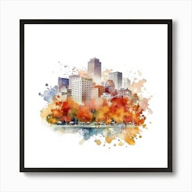 Boston Skyline Watercolor Painting Art Print