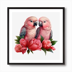 Parrots And Roses 1 Art Print