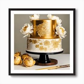 Gold Peony Wedding Cake Art Print