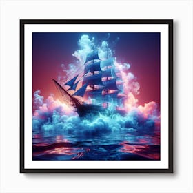 Luminous sailboats amid thick smoke Art Print