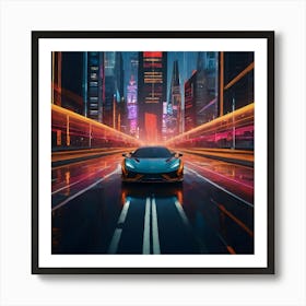 Futuristic City with Future Car Art Print