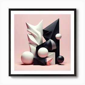 Retro Psycho Black White Shapes Pastel 3d Gradient Vintage Monochrome Geometric Soft Dim (7) Art Print