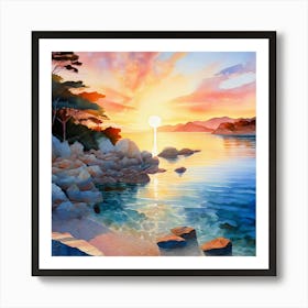 Watercolour Landscape Spiritual Abstraction Notre Dame De Porquerolles Beach 1 Art Print