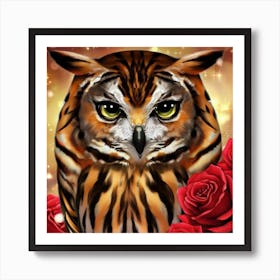 Owl With Roses 12 Art Print