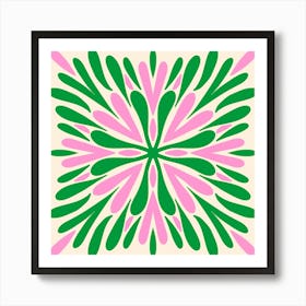 Modern Symmetry Petals Green and Pink Art Print