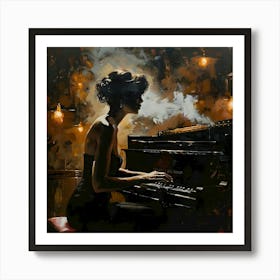 Glamorous Girl Jazz Pianist in Bar Art Print