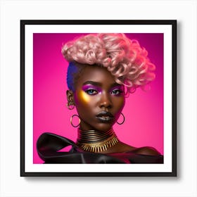 Afro-American Woman With Pink Hair Art Print