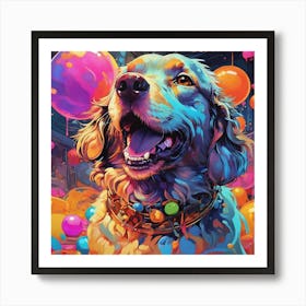 Dog With Balloons 1 Art Print