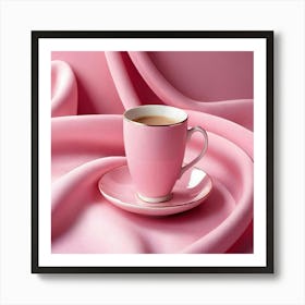Cup Of Coffee On Pink Fabric Art Print
