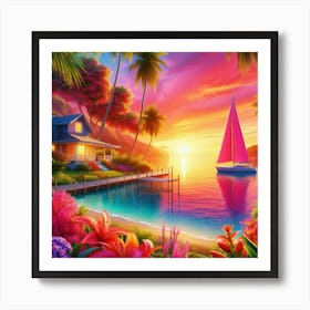 Sunset At The Beach 1 Art Print