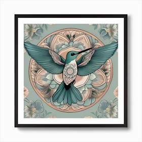 Hummingbird With Flowers Art Print