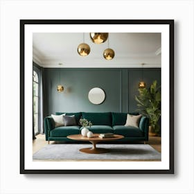 Living Room With Green Velvet Sofa Art Print