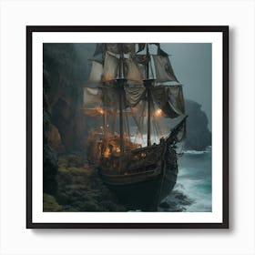 Pirate Ship In The Fog Art Print