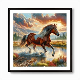 Horse Running In Water Art Print