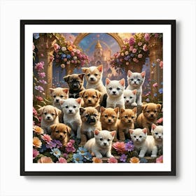 Puppies In The Garden 4 Art Print