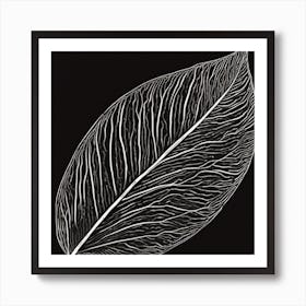 Minimal Plant Leaf Black Art I Art Print