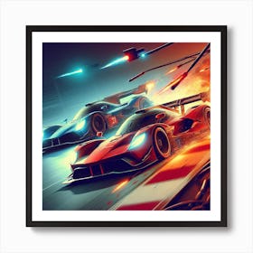 Race Cars In Flames Art Print