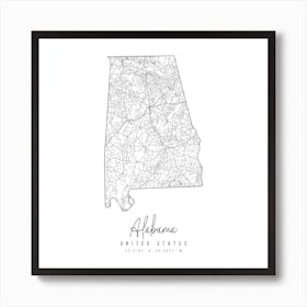 Alabama Minimal Street Map Square Art Print