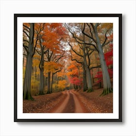 Autumn Road In The Forest Art Print