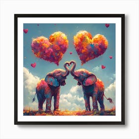 Love of Elephants Abstracted Under a Cloud of Hearts 4 Art Print