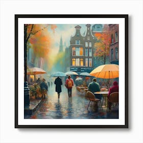 People Walking In The Rain Art Print