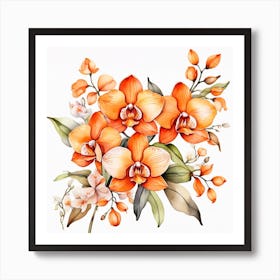 Pattern with orange Orchid flowers 1 Art Print