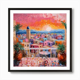 Impressionist Painting Of Vibrant Arabian Cityscape At Sunset Art Print