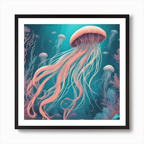 Beautiful Jellyfish_Teal And Pink Art Print