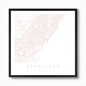 Barcelona Spain Light Pink Minimal Street Map Square Art Print