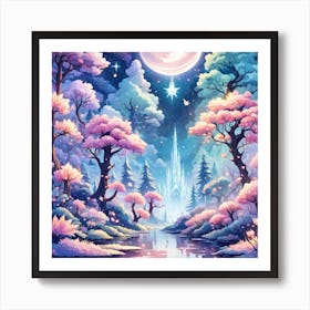 A Fantasy Forest With Twinkling Stars In Pastel Tone Square Composition 359 Art Print