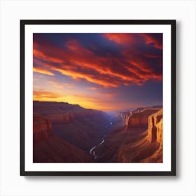 A Breathtaking View Of A Vast Canyon At Sunset, With Vibrant Colors Painting The Sky 2 Art Print