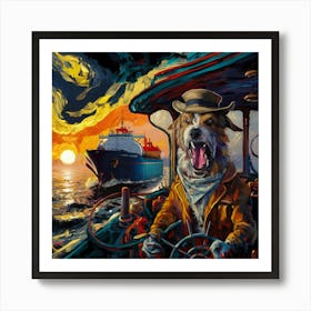 Dog On A Boat Art Print