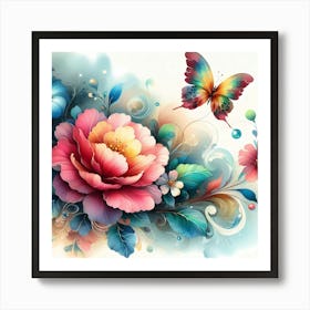 Colorful Flowers And Butterflies 2 Art Print