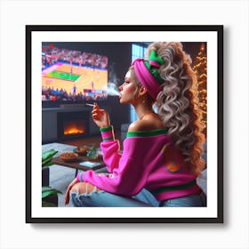 Girl Watching Tv Art Print