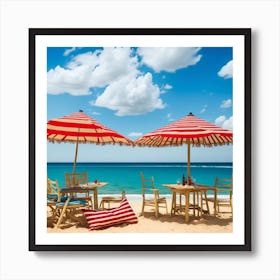 Striped Umbrellas On The Beach Art Print