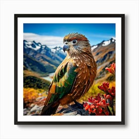 New Zealand Kea Bird In Rocky Mountains Art Print