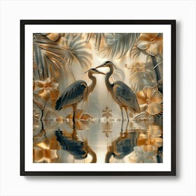 Herons In The Water 1 Art Print