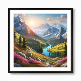 Peaceful Landscape In Mountains Ultra Hd Realistic Vivid Colors Highly Detailed Uhd Drawing Pe Art Print