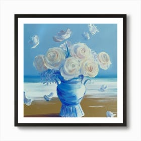 Blue Roses On The Beach Art Print