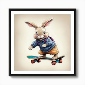 Bunny On Skateboard 2 Art Print