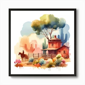 Watercolor Cowboy Painting Art Print