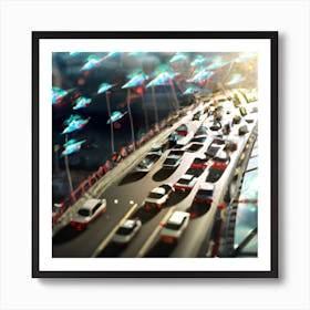 Flying city in a universe with traffic and people Art Print