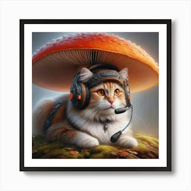 Cat With Headphones Art Print