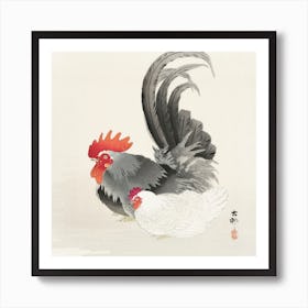 Chicken And Cock, Ohara Koson Art Print