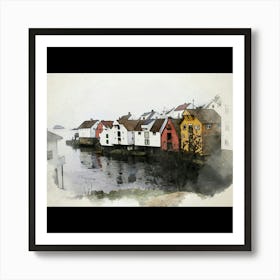 Watercolor Houses In Bergen Art Print